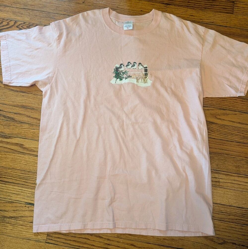 Vintage USA Winter Birds T Shirt Men's Women's XL Anvil Light Pink